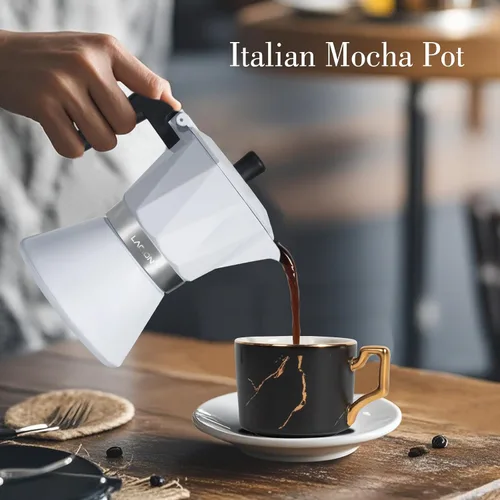 Vista 13 de LAOION Olla de Moka, Cafetera de Espresso de 6 Tazas, Cafetera de Espresso de 300ml Portátil para Estufa, Cafetera Percoladora Compatible con Placas