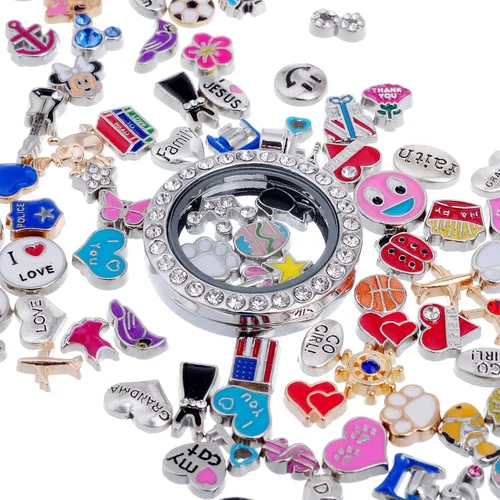 Vista 2 de RUBYCA Venta al por mayor encantos flotantes lote para DIY cristal Living Memory Locket Mix Silver Gold Color, Zinc, cristal
