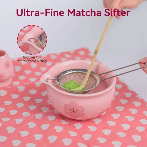 Vista 6 de Juego de 10 batidores de matcha, kit de fabricación de té matcha japonés con batidor de bambú, cuenco de cerámica, herramientas completas