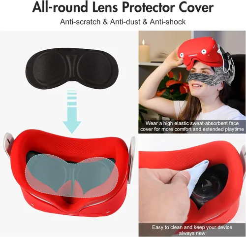 Vista 5 de AMLINK VR Silicone Cover Accessories for Oculus Quest 2, VR Shell Cover Protective, Silicone Face Cover, Adjustable Strap Controller Grip Cover and