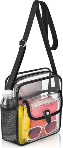 Vista 16 de Bolso bandolera transparente SPODEARS para eventos en estadios y conciertos - Cartera con correa de hombro ajustable con 1 soporte para botella