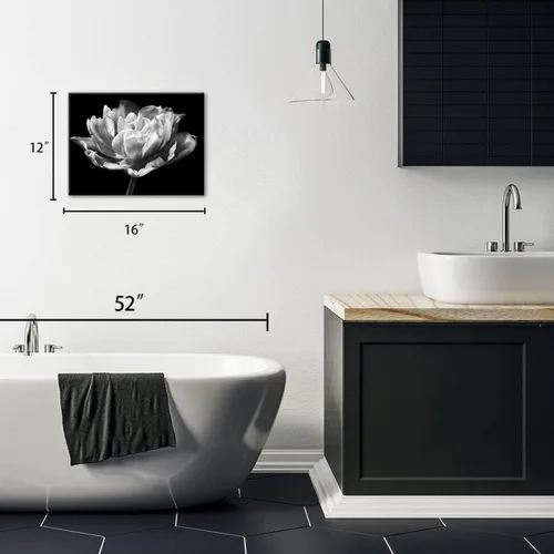 Vista 2 de Arte de pared en blanco y negro, decoración de pared moderna de baño para el hogar, pintura floral, arte de pared para baño, arte de pared