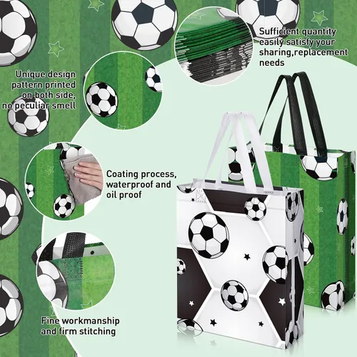 Vista 3 de Silkfly 30 bolsas de recuerdo de fiesta de fútbol de 10 x 12 pulgadas, bolsas de regalo de fútbol con asa, bolsas reutilizables de fútbol no tejidas
