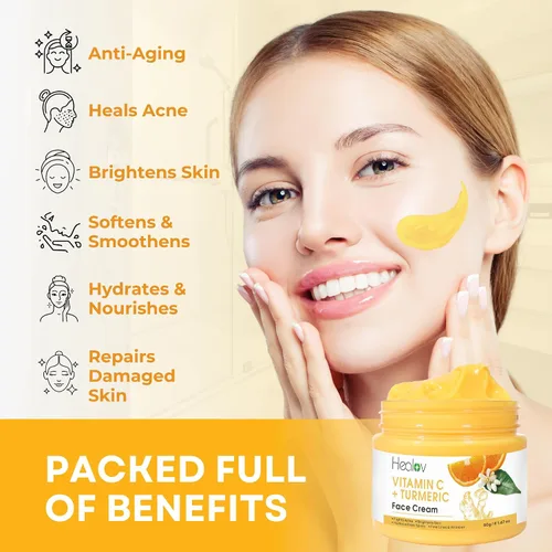Vista 3 de Healov Crema facial de cúrcuma para manchas oscuras, loción iluminadora natural de la piel de cúrcuma para cara y cuerpo, limpia la piel, combate