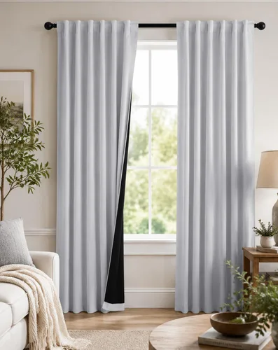 Vista 29 de PONY DANCE Cortinas opacas 100% cortas de 24 pulgadas de largo, medias cortinas con aislamiento térmico para ventanas pequeñas con parte trasera