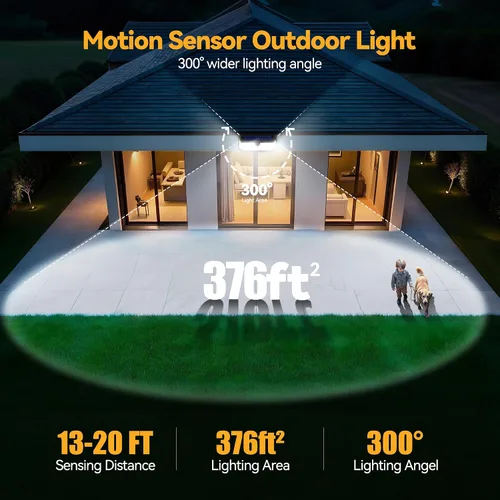 Vista 4 de TECKNET Luces Solares Súper Brillantes para Exteriores Paquete de 3, 2×231 LED y 1×416 LED, Ángulo de 300° y 3 Modos de Iluminación con Sensor