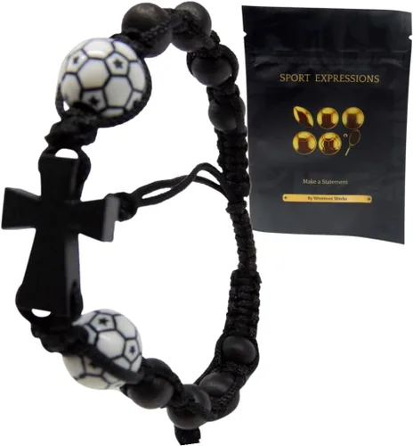Vista 2 de Westmon Works Juego de pulseras de fútbol con dije de bola y tarjeta de oración Deluxe Sports Expressions Series Set, Madera, No es una piedra