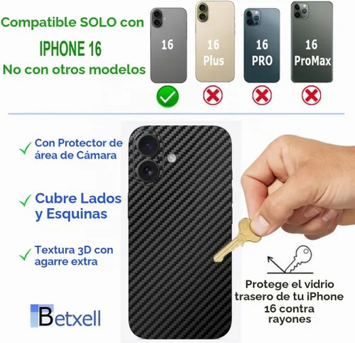 Vista 3 de Compatible con iPhone 16 Skin Wrap 3M Film Protector para lados y espalda (fibra de carbono)
