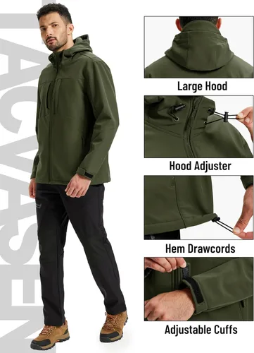 Vista 6 de TACVASEN Chaqueta Softshell para Hombre con Capucha Impermeable Abrigo Táctico de Vellón Abrigo de Invierno Rompevientos Chaquetas Ligeras