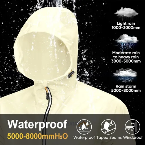 Vista 3 de APEXUP Chaqueta de lluvia empacable para hombre con cremallera reflectante, impermeable ligero, chaqueta de lluvia para hombre para deportes al aire