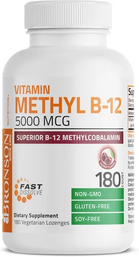 Vista 8 de Bronson Metil B12 5000 mcg Vitamina B12 Metilcobalamina Energía y Apoyo Cerebral 60 Pastillas Sabor a cereza de disolución rápida, energía, apoyo