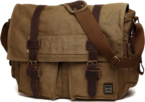 Vista 3 de Bolso de hombro para hombres, bolso mensajero de lienzo militar clásico de Berchirly, de 13.3–17.3 pulgadas, de regreso a la escuela
