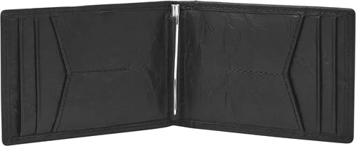 Vista 2 de Fossil Cartera de cuero delgada minimalista con clip para dinero plegable con bolsillo frontal para hombre
