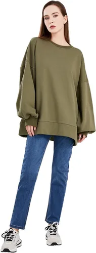 Vista 3 de utcoco Sudaderas de gran tamaño para mujer, de manga larga, cuello redondo, ajuste holgado, casual, color liso