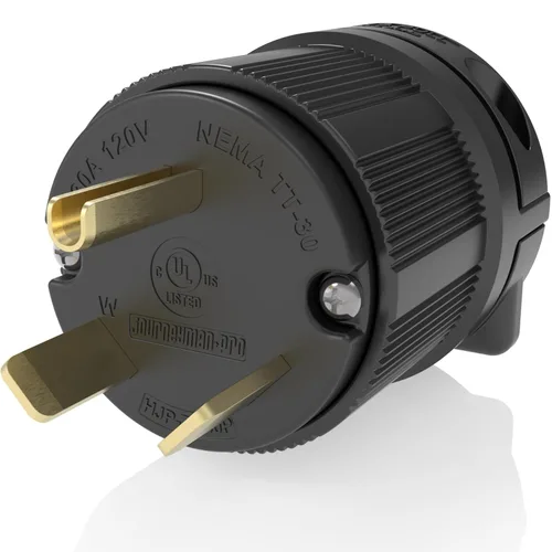 Vista 8 de Journeyman-Pro NEMA TT-30P, 30 amperios, 125 voltios, 3 clavijas macho de hoja recta de 3 clavijas, conector de enchufe para remolque, color negro