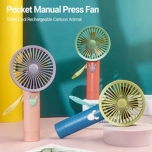 Vista 2 de Ventilador de mano no eléctrico, pequeño ventilador portátil, mini ventilador silencioso y recargable de dibujos animados de animales de oficina
