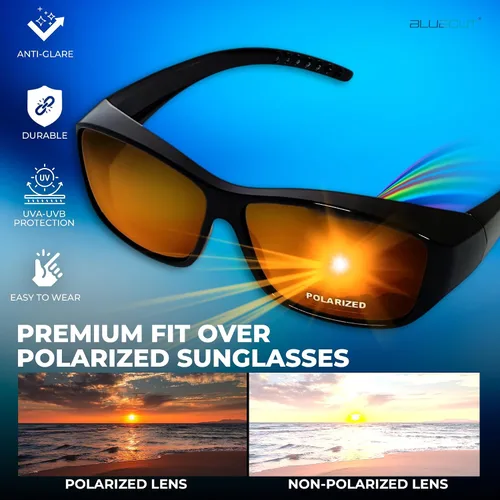 Vista 2 de BLUE CUT Se ajustan sobre lentes de sol polarizados, gafas de sol con escudo solar para llevar sobre gafas