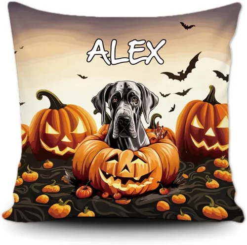 Vista 18 de Funda de almohada personalizada de Halloween, diseño de calabaza, lindo cachorro, funda decorativa de lona para sofá, 16 x 16 pulgadas, estampado