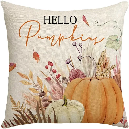 Vista 5 de Juego de 2 fundas de almohada de lino de 18 x 18 pulgadas para sofá, casa rural de Acción de Gracias, decoración de otoño