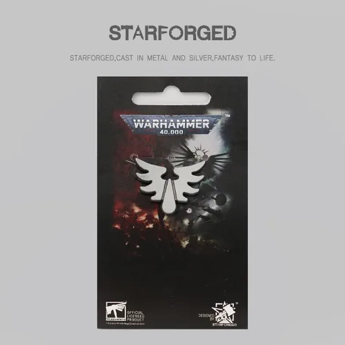 Vista 5 de Starforged Broche de ángel de sangre con insignia de capítulo de gran ángel Sanguinius Warhammer40K, Acero aleado, Sin gemas.