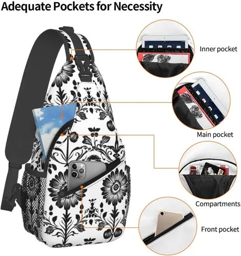 Vista 4 de Small Crossbody Bags for Women Men - Vintage Flower Black White Print Adjustable Shoulder Bag Fanny Packs Belt Sling Bag Crossbody Purses Backpack