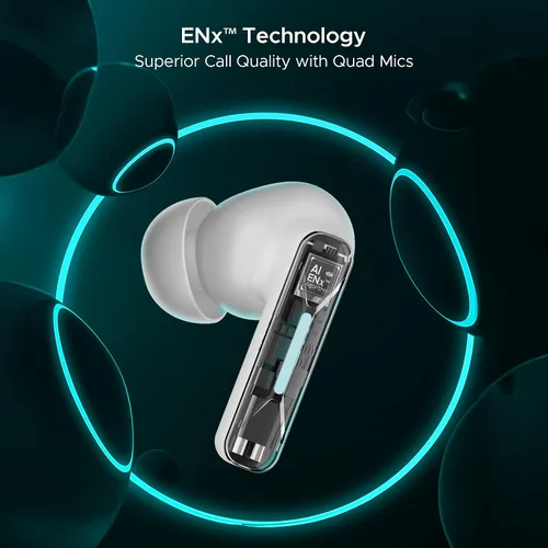 Vista 6 de boAt Immortal Airspeed Pro - Auriculares inalámbricos, 32dB ANC, 40 ms de latencia, reproducción de 40 horas, 4 micrófonos, luces LED, sable blanco