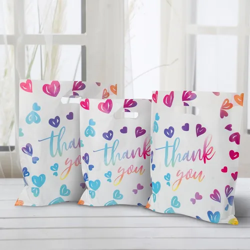 Vista 6 de WAKAKO Bolsas de agradecimiento pequeñas para negocios, bolsas de regalo de plástico de 2.36 mil para fiestas, boutique, paquete de 50