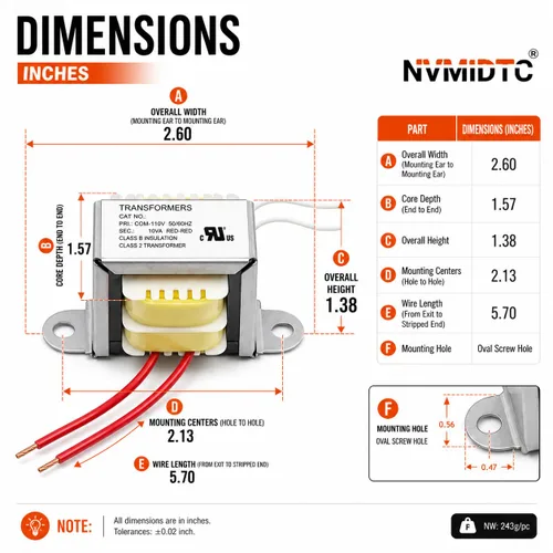 Vista 3 de Transformador de 24 V 10 VA, certificado UL (E477055) Transformadores de control reductor de 120 V a 24 V CA, 12% menos de calor para audio