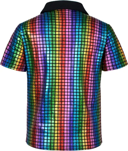 Vista 4 de TOGROP 5 piezas de disfraz de discoteca de los años 60 y 70 para niños, camisas de lentejuelas para niños, fiesta de Halloween, cosplay, 2 a 12 años