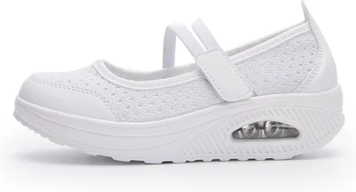 Vista 4 de Touchmosees Tenis ortopédicos de cuña para mujer con cojín de aire para diabéticos Blanco/Pu