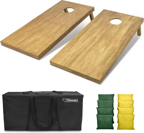Vista 32 de GoSports 4 ft x 2 ft Regulation Size Wooden Cornhole Boards Set with Light Brown Finish - Includes Carrying Case and Bean Bags Negro- gris