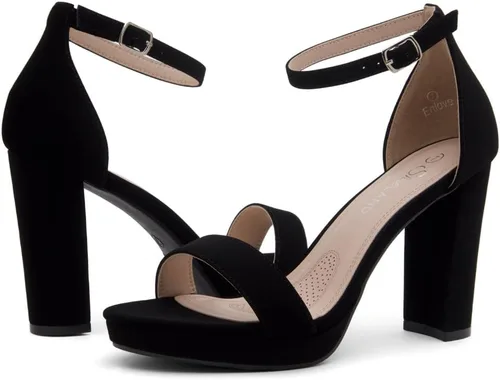 Vista 7 de Shoe Land Enlove - Sandalias de tacón de plataforma para mujer, puntera abierta, correa de tobillo, tacón alto grueso, zapatos de vestir para bodas