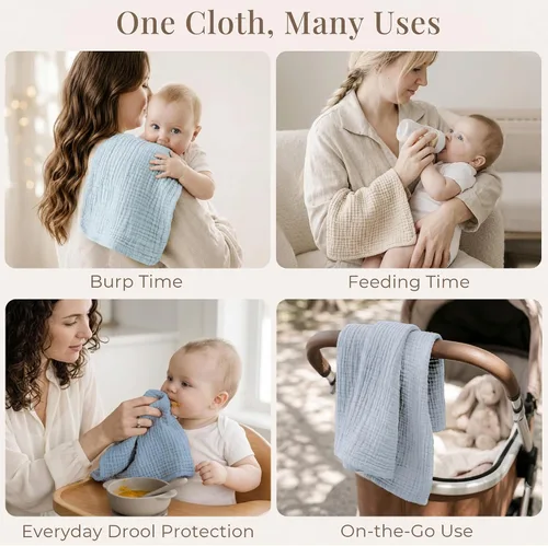 Vista 3 de Konssy - Juego de paños de muselina para eructos de bebé, unisex - 7 unidades de ropa para eructos suave 100% algodón para recién nacidos, bebés