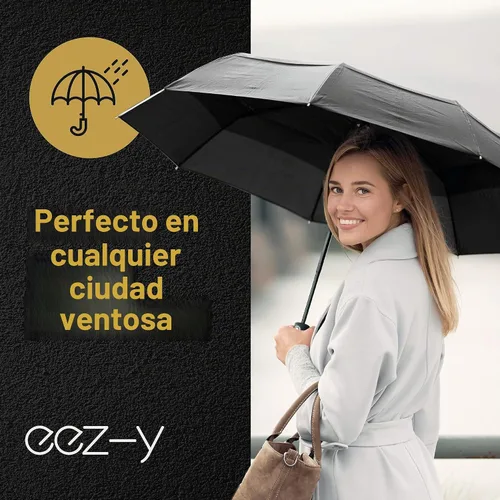 Vista 8 de Windproof Travel Umbrella Auto Open Close, Compact 42" Folding Umbrella Negro