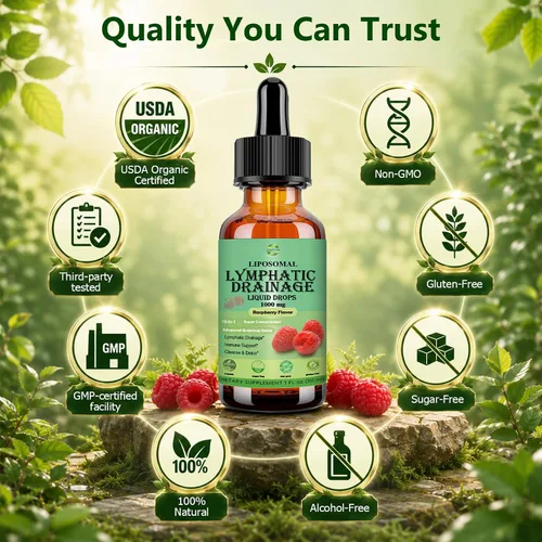 Vista 7 de Gotas de drenaje linfático liposomal Soporte del sistema linfático herbario 18 en 1 w. Echinacea Elderberry Dandelion Burdock Root Cleavers for