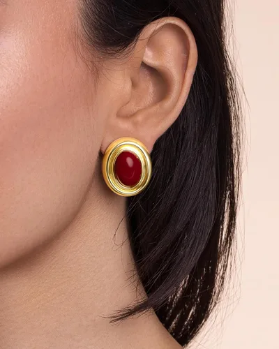 Vista 3 de Aretes gruesos chapados en oro de 18 quilates con botón ovalado medio para mujer