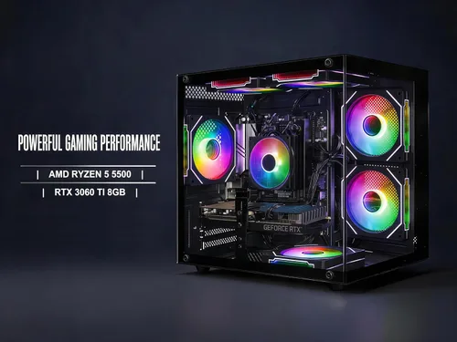 Vista 2 de PC para juegos, RTX 3060 Ti 8GB, AMD Ryzen 5 5500, 16 GB de RAM