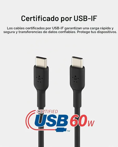 Vista 3 de Belkin BoostCharge - Cable USB-C a USB-C (1M/3.3 pies) para iPhone 17, iPhone 17 Pro, Samsung Galaxy S25, S24, Pixel 10 & 9, iPad Pro, Nintendo Negro