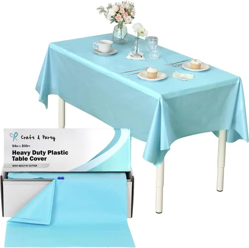 Vista 48 de Rollo de plástico para cubierta de mesa color verde manzana, 40 pulgadas x 100 pies, rollo de plástico resistente para cubierta de mesa de banquetes