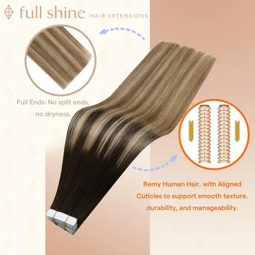 Vista 89 de Full Shine - Extensiones de cabello humano con cinta, mezcla de rubio hongo # 8 castaño ceniza resaltado 60 rubio ceniza