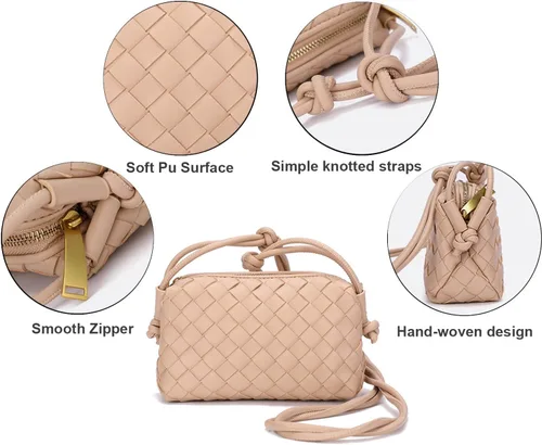 Vista 5 de UPSONG Bolsos cruzados tejidos para mujer, bolsos ligeros de cuero a la moda, bolso de hombro, bolso para teléfono, bolso de mensajero para mujer