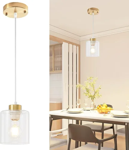 Vista 11 de 1 lámpara colgante de níquel cepillado para isla de cocina, moderna lámpara colgante de granja, lámpara de techo ajustable de 39 pulgadas