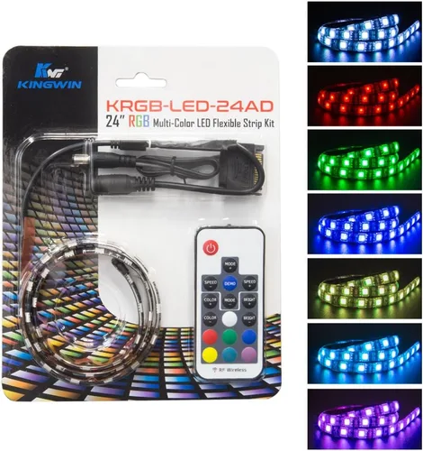 Vista 11 de Kingwin KRGB-LED-12 Tira de luces LED RGB, tira de luz LED para carcasa de computadora, PC, laptop, hogar, oficina e iluminación de fondo. Tira