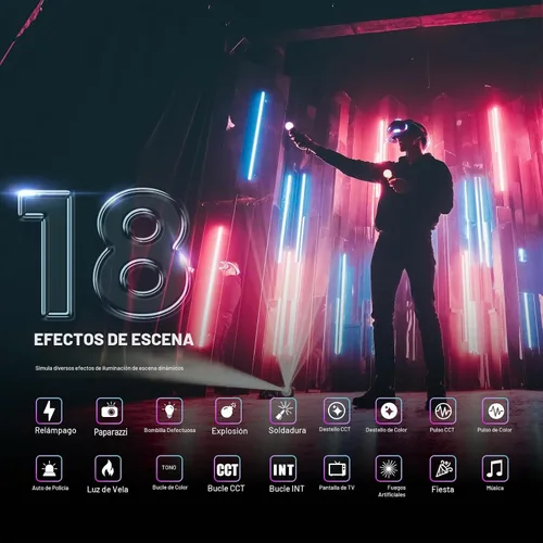 Vista 6 de NEEWER Barra de Luz LED RGB2 con Puerta de Granero de Metal, Mango, Barra Táctil/APP/Control 2.4G, Luz de Video RGB Magnética Recargable de Mano