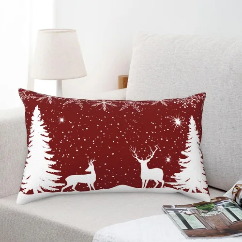 Vista 4 de Funda de almohada de invierno con diseño de copo de nieve de Navidad, fundas de almohada lumbares de alce, fundas de cojín rectangulares decorativas