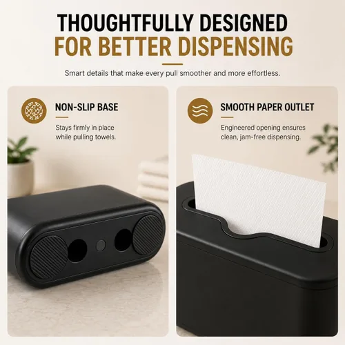Vista 5 de Dispensador de toallas de papel multidobladas para encimera, dispensador de toallas de mano para dormitorio, baño, cocina, inodoro (negro)