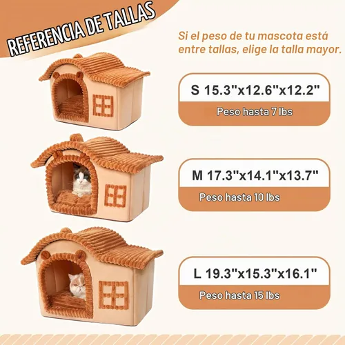 Vista 5 de Jiupety Casas de Gatos con Forma de Oso para Gatos de Interior, Cueva de Cama para Gatos Linda con Chimenea, Suficiente Espacio Interior, Casa Suave