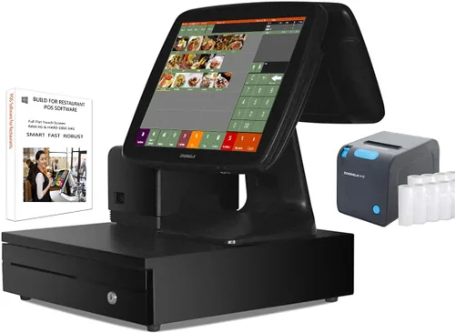 Vista 7 de 15" PC Win10 POS de pantalla táctil sistema para restaurante bar o negocio de alimentos con impresora de cocina SET01 A3d-set01