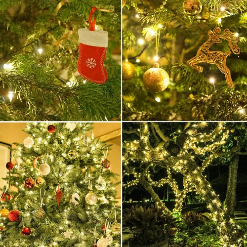 Vista 6 de Guirnalda de 100 luces LED de Navidad de color blanco cálido, cable verde de 35 pies, certificado UL, conectable, mini luces de Navidad