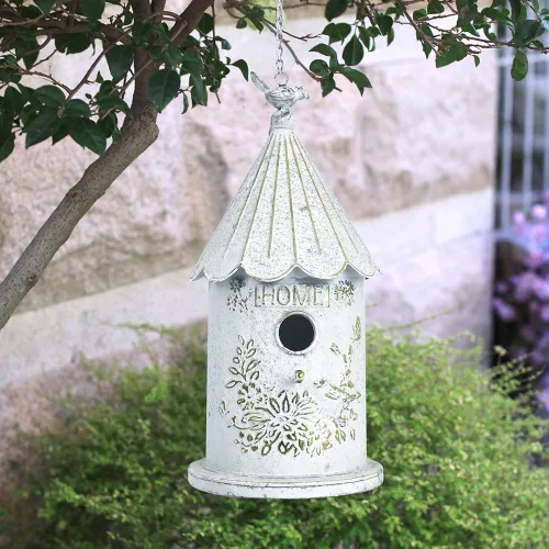 Vista 8 de Casas de pájaros colgantes de metal para exteriores, casitas de pájaros para exteriores, nido de pájaros único para pájaros azules, pajarillos